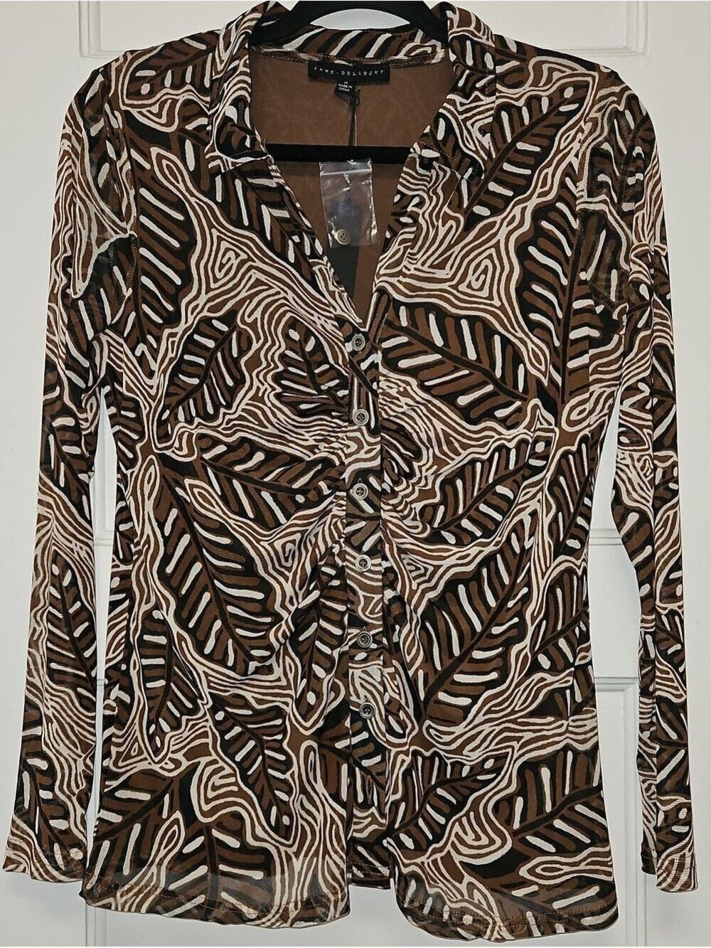 Jane DeLancey Brown & Black Leaf Print Collar Blouse
